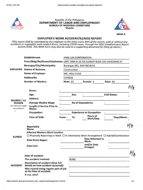 dole ers wair|Employer's Work Accident Illness Report .